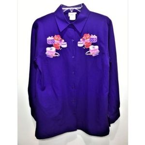 BonWorth Woman's Top sz Sm Valentine’s Day Purple Red Hat Blouse